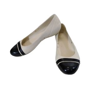 Crocs Brynn Beige Black Shiny Cap Toe Comfort Ballet Flats Shoes Women's Size 7W